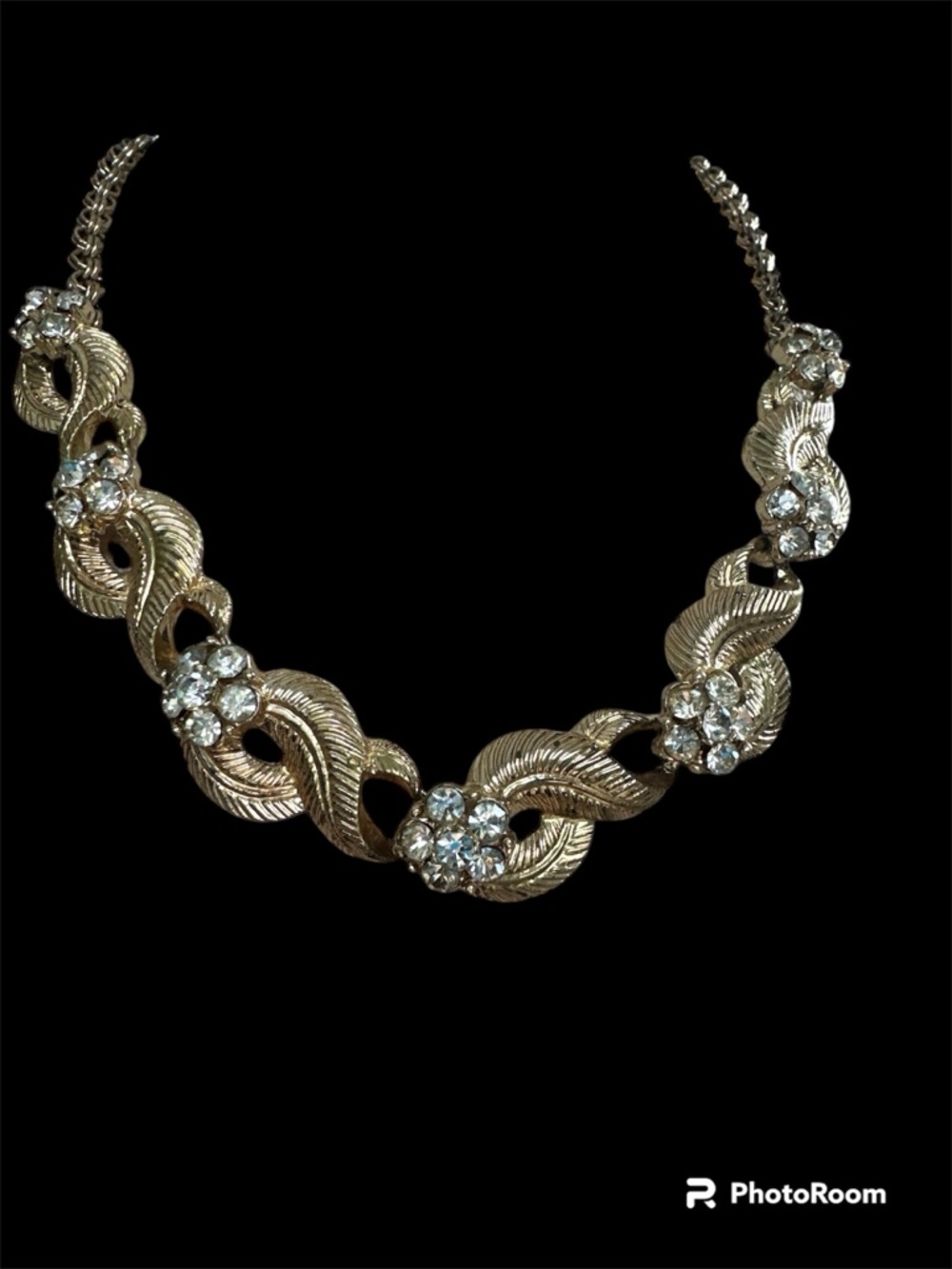 Vintage Gold-Tone Crystal Floral Link Necklace - Women Jewelry